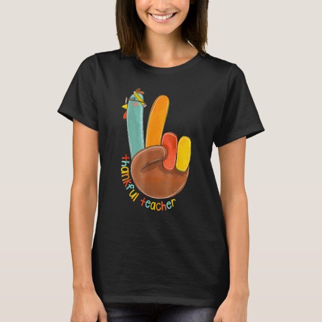 Camiseta Thankful Teacher Peace Hand Sign (Anverso)