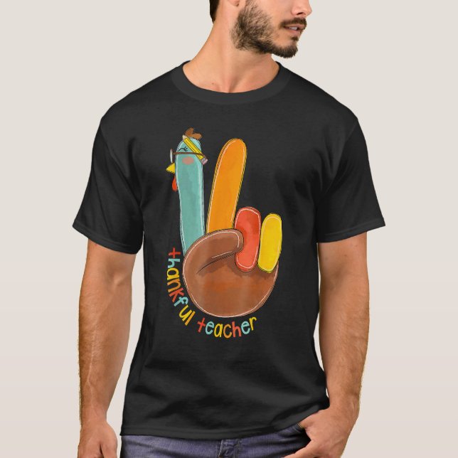 Camiseta Thankful Teacher Peace Hand Sign (Anverso)