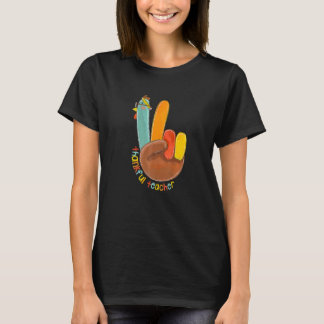 Camiseta Thankful Teacher  Thanksgiving Peace Hand Sign Tur