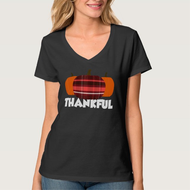 Camiseta Thankful Thanksgiving Pumpkin Flannel (Anverso)