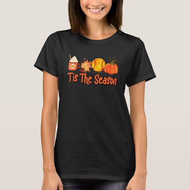 Camiseta Thankful Tis The Season Softball Pumpkin Latte Cof (Anverso)