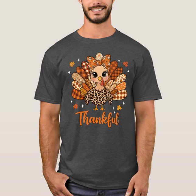 Camiseta Thankfulurkey Fall Leopard Patchworkhanksgiving vi (Anverso)