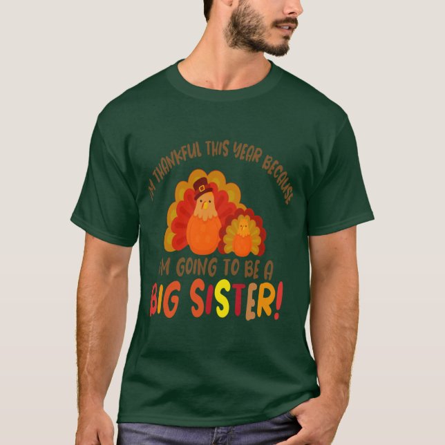 Camiseta Thanksgiving big sister shirts thankful turkey big (Anverso)