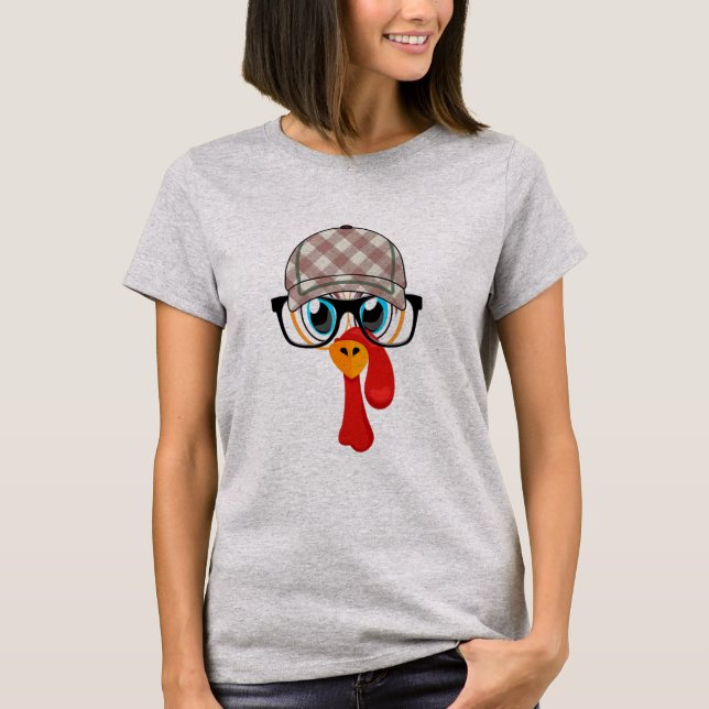 Camiseta Thanksgiving Cartoon Little Turkey Face Tartan (Anverso)