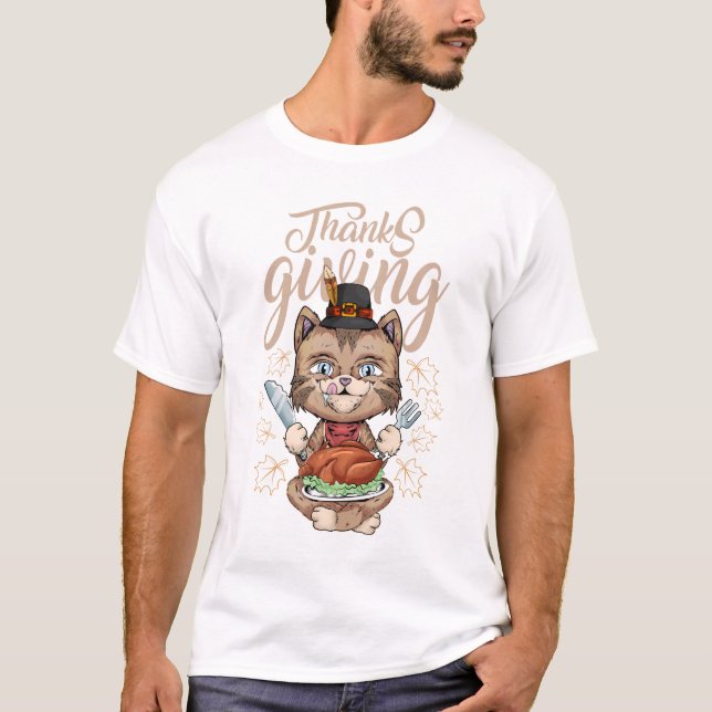 Camiseta thanksgiving cat funny desing family (Anverso)