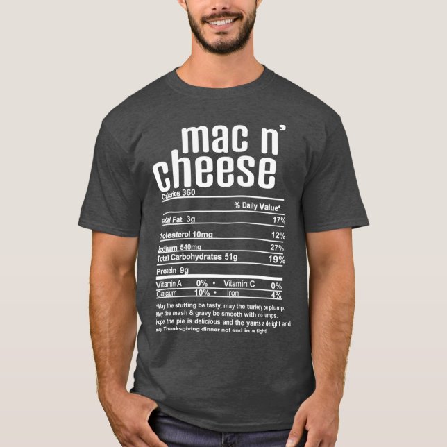 Camiseta Thanksgiving Christmas Mac N Cheese Nutritional (Anverso)