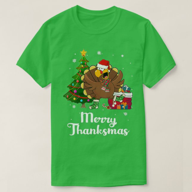 Camiseta Thanksgiving Christmas Turkey Merry Thanksmas (Diseño del anverso)