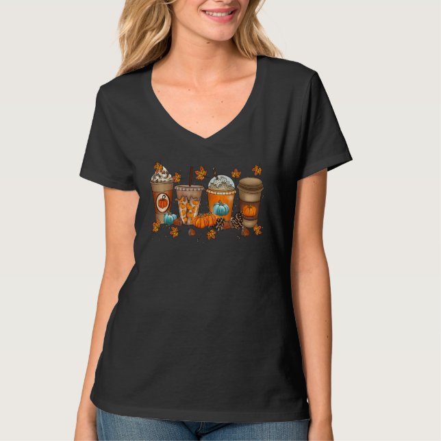 Camiseta Thanksgiving Cute Latte Coffee Pumpkin Fall Leaf T (Anverso)