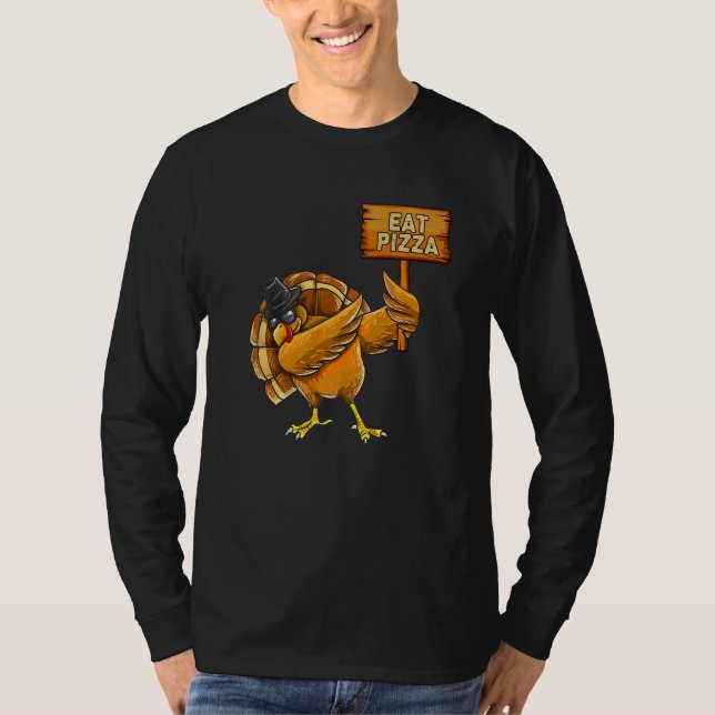 Camiseta Thanksgiving Dabbing Turkey Eat Pizza Adult Vegan  (Anverso)