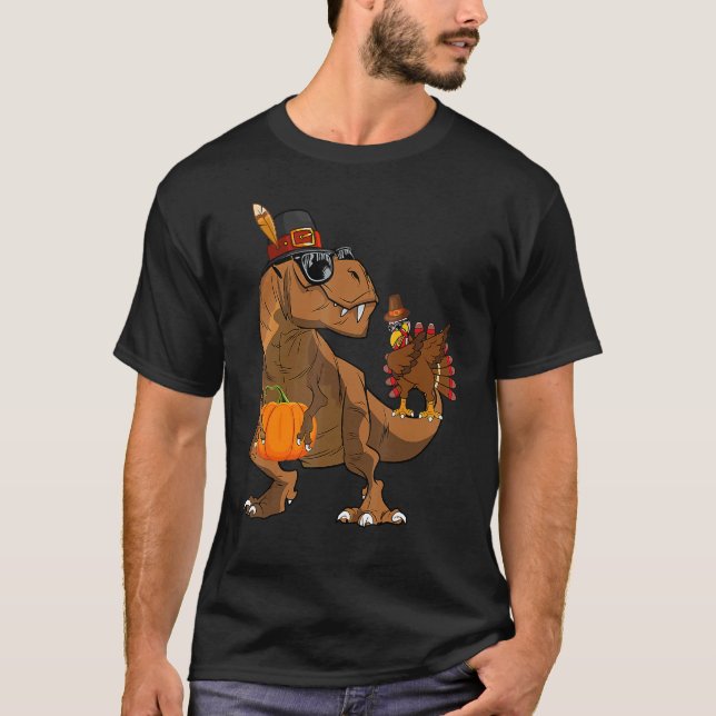 Camiseta Thanksgiving Dabbing Turkey Rex Dinosaur Costume K (Anverso)