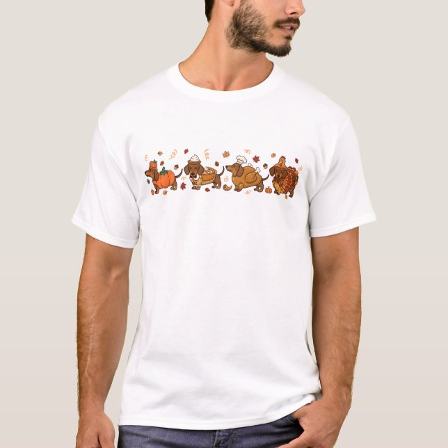Camiseta Thanksgiving Dachshunds Parade  Cute Fall Wiener D (Anverso)