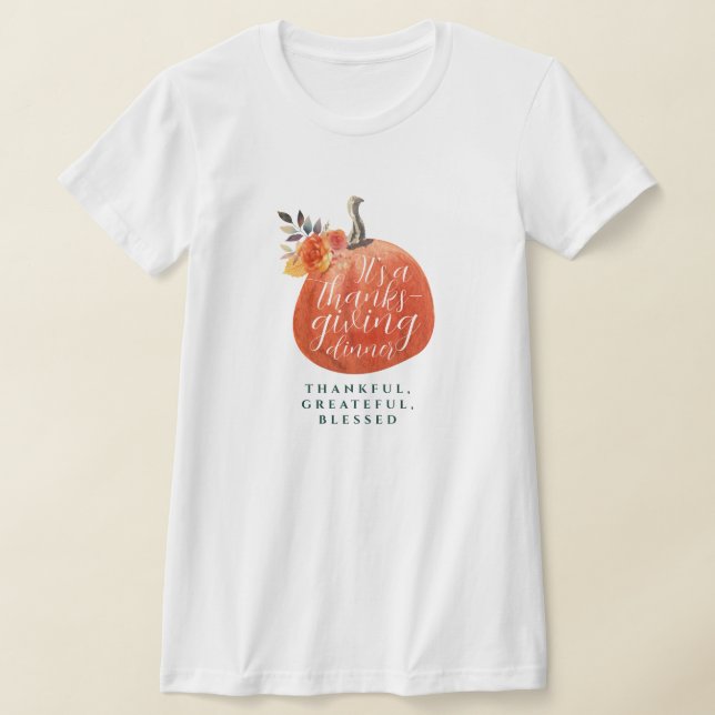 Camiseta Thanksgiving Dinner Orange Pumpkin Autumn Floral  (Distribución)