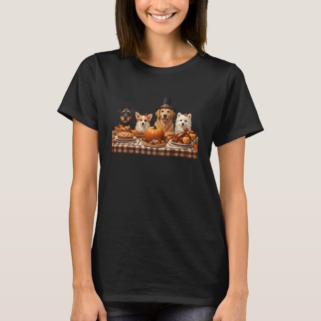 Camiseta Thanksgiving Dogs Dinner Feast Vintage Autumn Fall (Anverso)