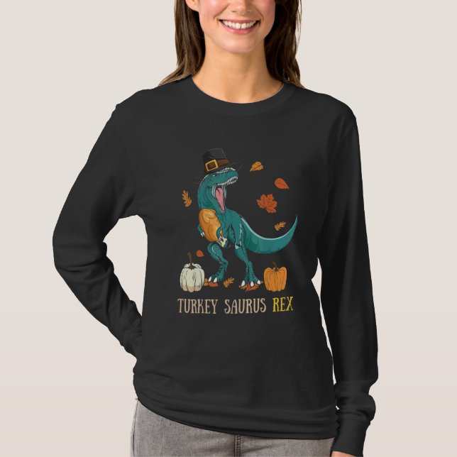 Camiseta Thanksgiving Family Matching Turkey Saurus Rex Din (Anverso)