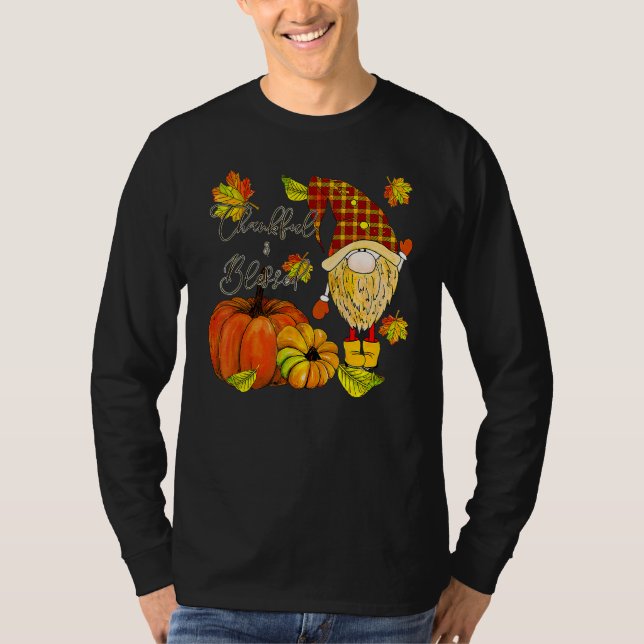Camiseta Thanksgiving Gnome Thankful & Blessed (Anverso)