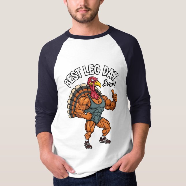 Camiseta Thanksgiving Leg Day 3/4 Sleeve Raglan T-Shirt (Anverso)