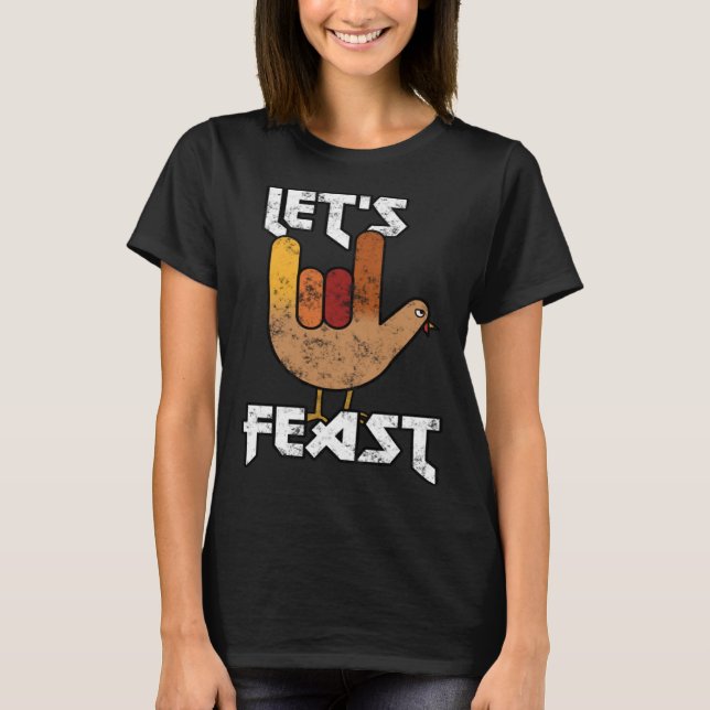 Camiseta Thanksgiving Let s Feast Turkey Rock & Roll (Anverso)