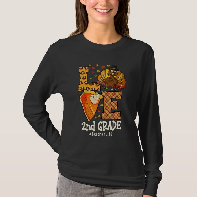 Camiseta Thanksgiving Love 2nd grade Teacher Turkey Autumn  (Anverso)