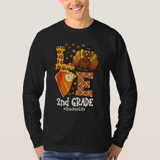 Camiseta Thanksgiving Love 2nd grade Teacher Turkey Autumn  (Anverso)