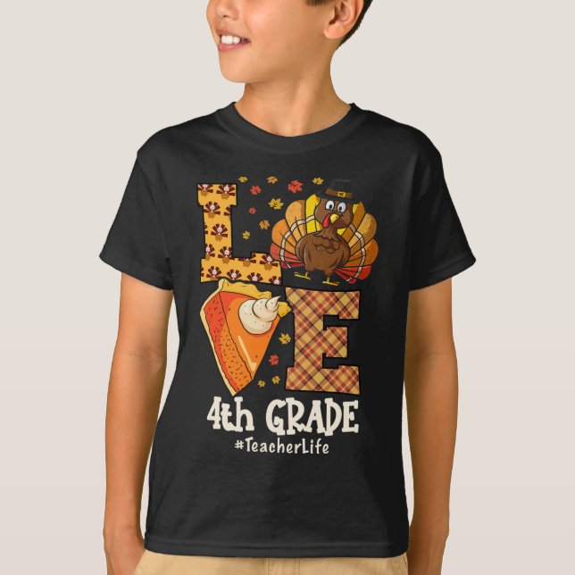 Camiseta Thanksgiving Love 4th Grade Teacher Turkey Autumn  (Anverso)