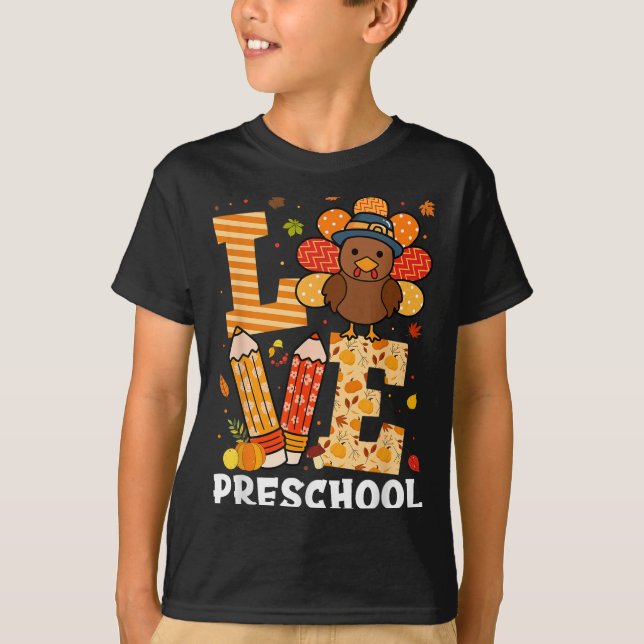 Camiseta Thanksgiving Love Preschool Teacher Turkey Autumn  (Anverso)