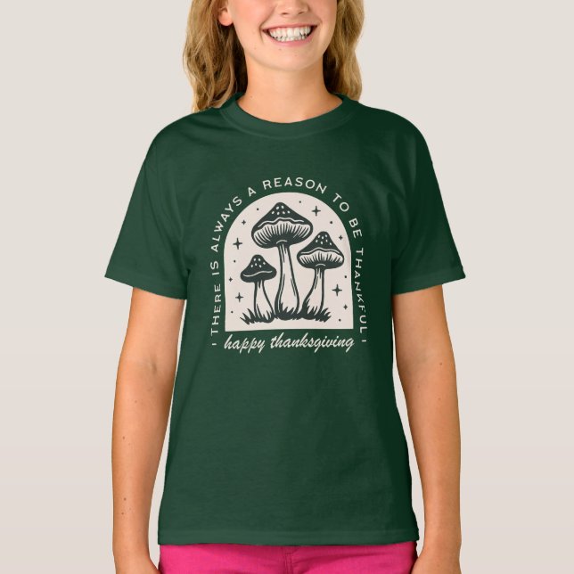 Camiseta Thanksgiving mushroom magical forest dark green (Anverso)