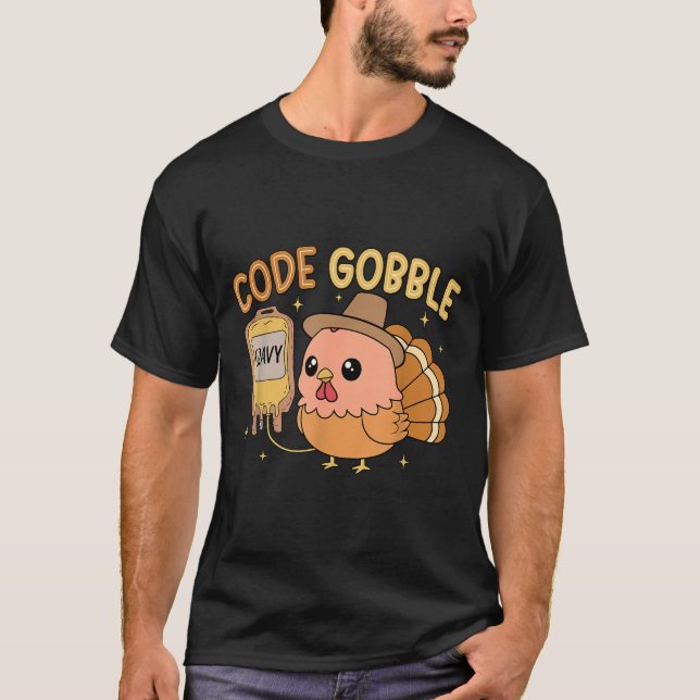 Camiseta Thanksgiving Nurse Code Gobble Funny Rn Cna Medica (Anverso)
