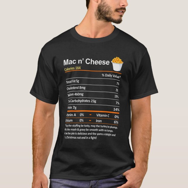 Camiseta Thanksgiving Nutrition Facts  Mac and Cheese Nutri (Anverso)