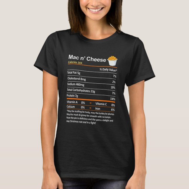 Camiseta Thanksgiving Nutrition Facts  Mac and Cheese Nutri (Anverso)