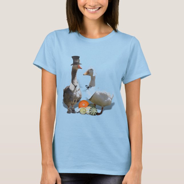 Camiseta Thanksgiving Pilgrim Duck Couple (Anverso)