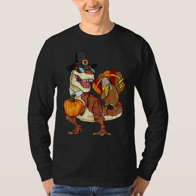 Camiseta Thanksgiving Rex Dinosaur Dabbing Turkey Pumpkin (Anverso)