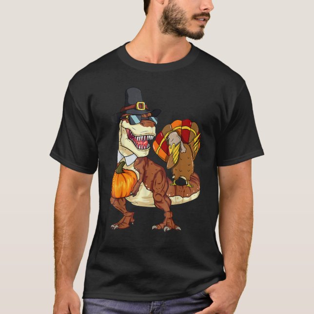 Camiseta Thanksgiving Rex Dinosaur Dabbing Turkey Pumpkin (Anverso)