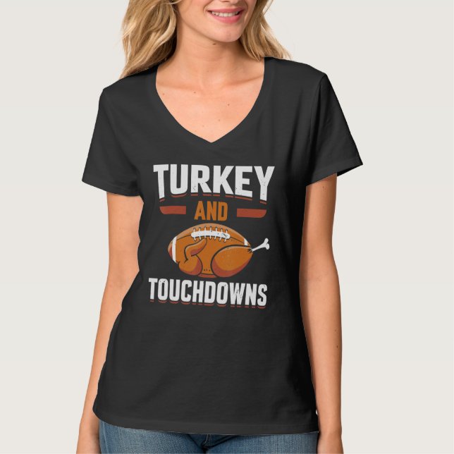 Camiseta Thanksgiving Turkey and Touchdowns Football Men Bo (Anverso)