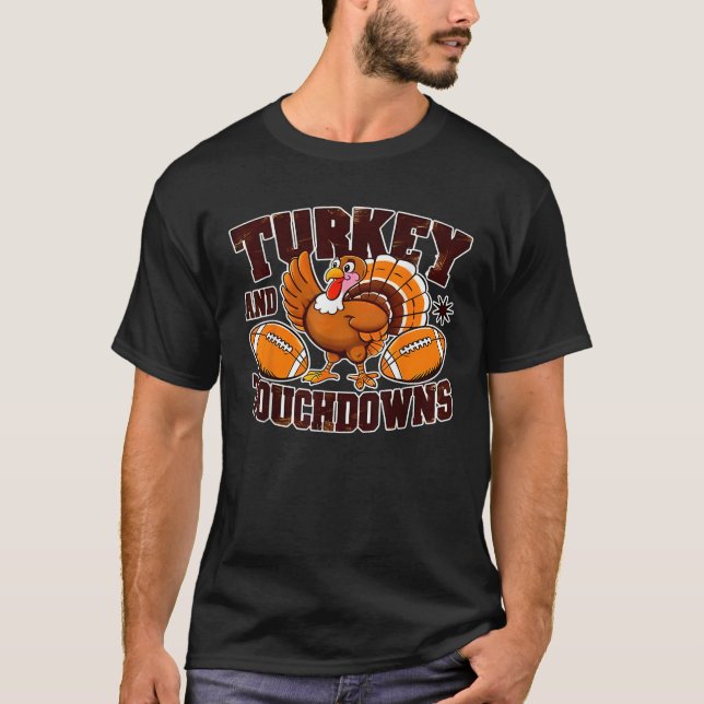 Camiseta Thanksgiving Turkey and Touchdowns Football Men Wo (Anverso)