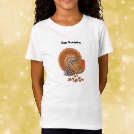 Camiseta Thanksgiving Turkey Colourful Feathers in Leaves