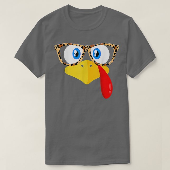 Camiseta Thanksgiving Turkey Face Leopard Print Glasses Wom (Diseño del anverso)