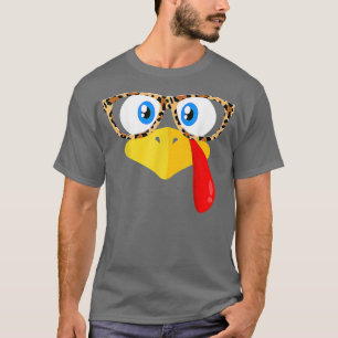 Camiseta Thanksgiving Turkey Face Leopard Print Glasses Wom