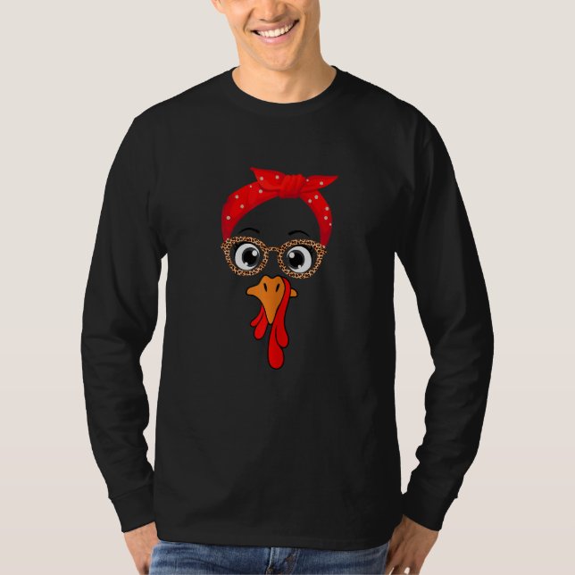 Camiseta Thanksgiving Turkey Face Leopard Print Glasses Wom (Anverso)