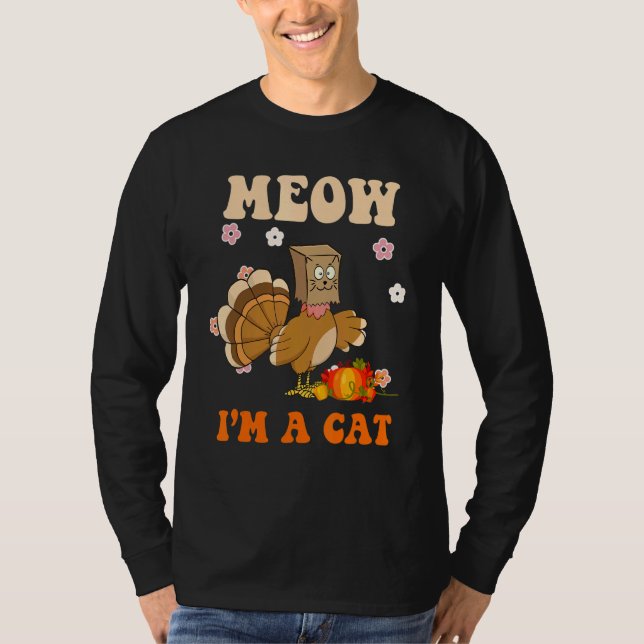 Camiseta Thanksgiving Turkey Fake Cat Retro Groovy Women Me (Anverso)