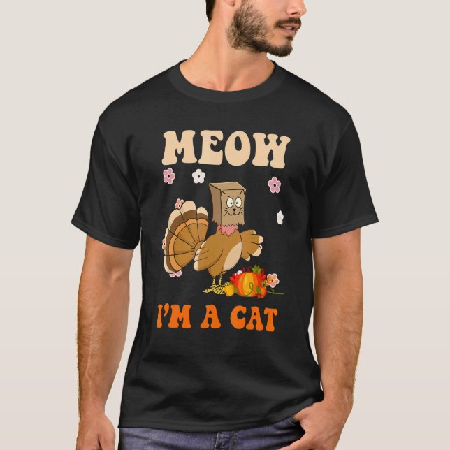 Camiseta Thanksgiving Turkey Fake Cat Retro Groovy Women Me (Anverso)