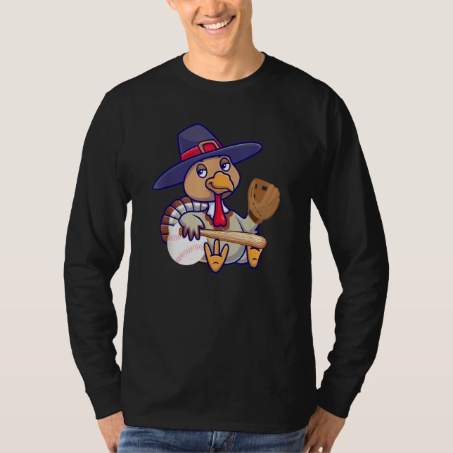 Camiseta Thanksgiving Turkey Play Baseball Men Kids Boys Ba (Anverso)