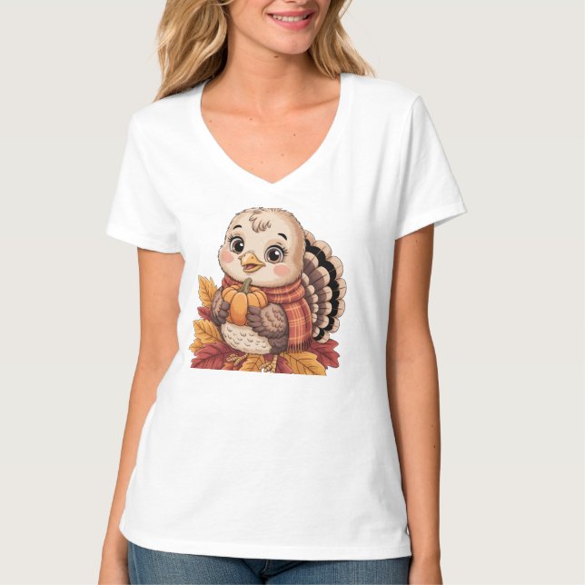 Camiseta Thanksgiving turkey pumpkin fall leaves (Anverso)