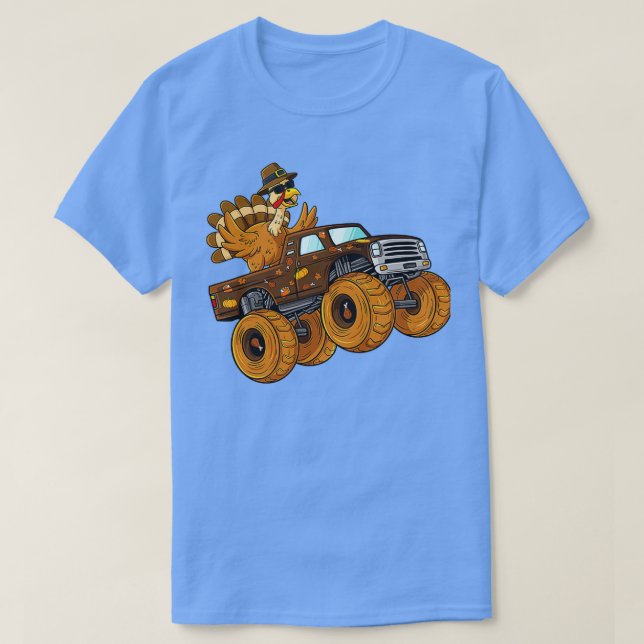 Camiseta Thanksgiving Turkey Riding Monster Truck Boys Kids (Diseño del anverso)