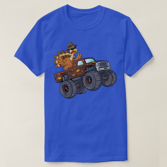 Camiseta Thanksgiving Turkey Riding Monster Truck Boys Kids (Diseño del anverso)
