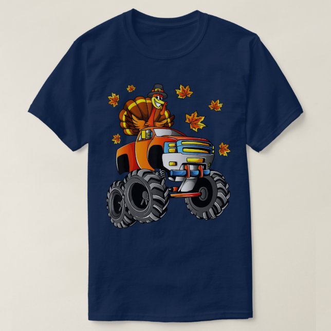 Camiseta Thanksgiving Turkey Riding Monster Truck Boys Kids (Diseño del anverso)