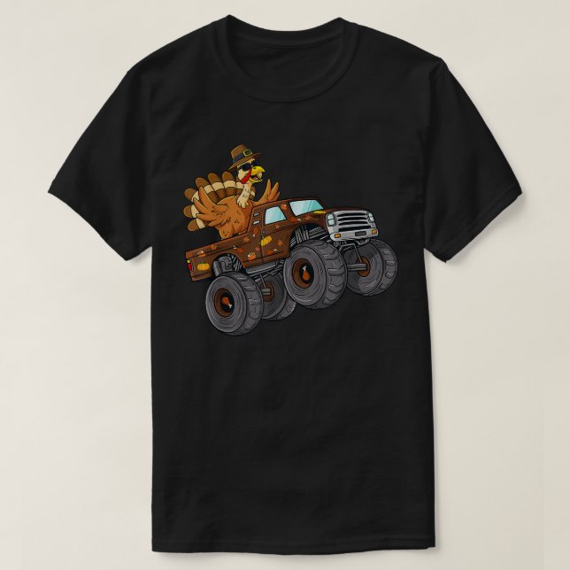 Camiseta Thanksgiving Turkey Riding Monster Truck Boys Kids (Diseño del anverso)