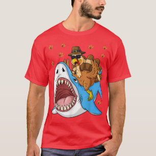Camiseta Thanksgiving Turkey Riding Shark Funny Toddler Boy
