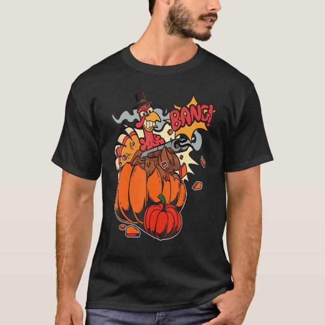 Camiseta Thanksgiving Turkey With Pumpkin Shotgun (Anverso)