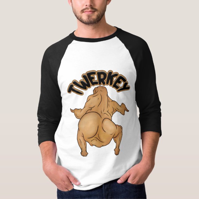 Camiseta Thanksgiving Twerkey 3/4 Sleeve Raglan T-Shirt (Anverso)