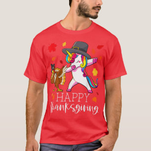 Camiseta Thanksgiving Unicorn Girls Cute Dabbing Turkey Pil